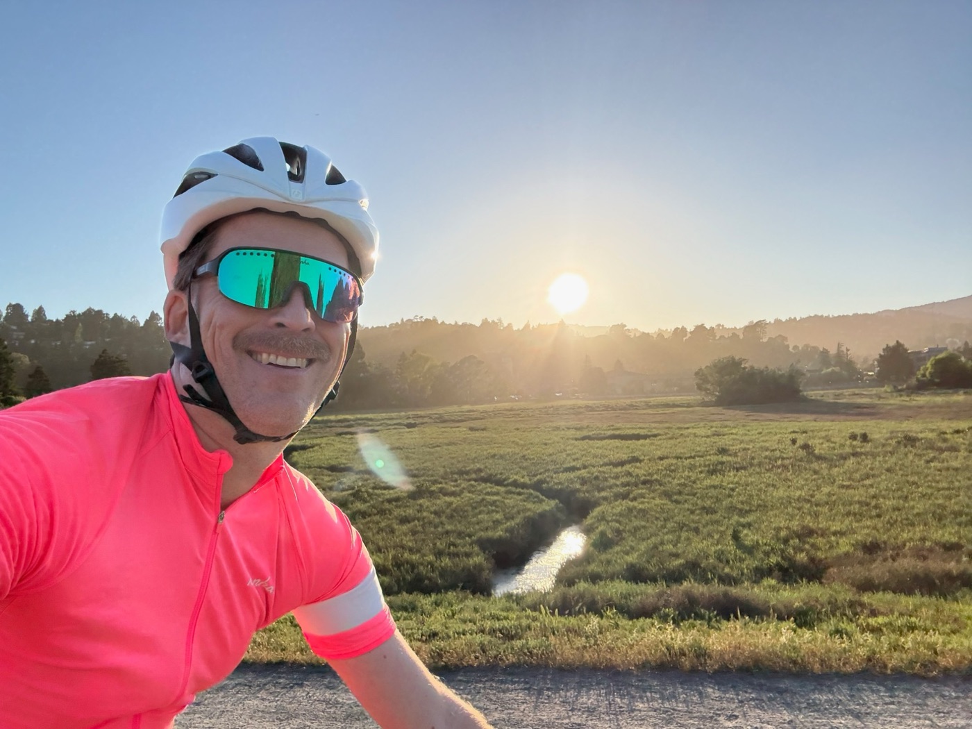 Hanno Fichtner on his road bike at sunrise in Marin